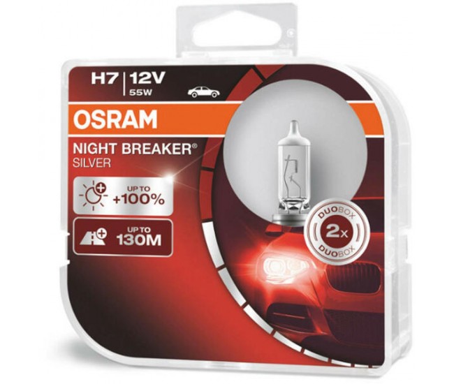 Set 2 becuri cu halogen H7 12V NIGHT BREAKER SILVER + 100%