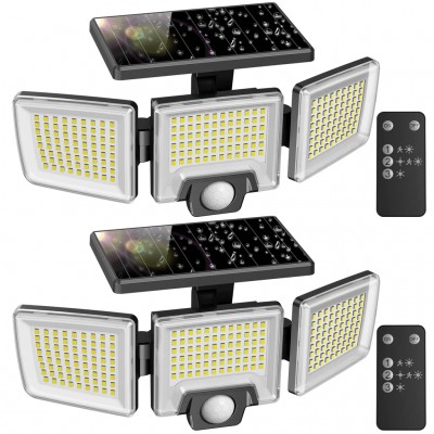 Set 2 Lampi solare de perete MustWin UT88268, 2500lm, LED, 216 leduri, Telecomanda,  3 moduri, senzor de miscare