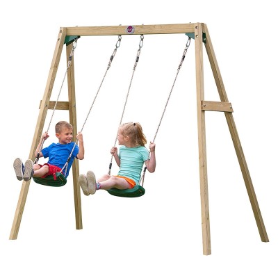 Leagan din lemn pentru 2 copii double swing set plum