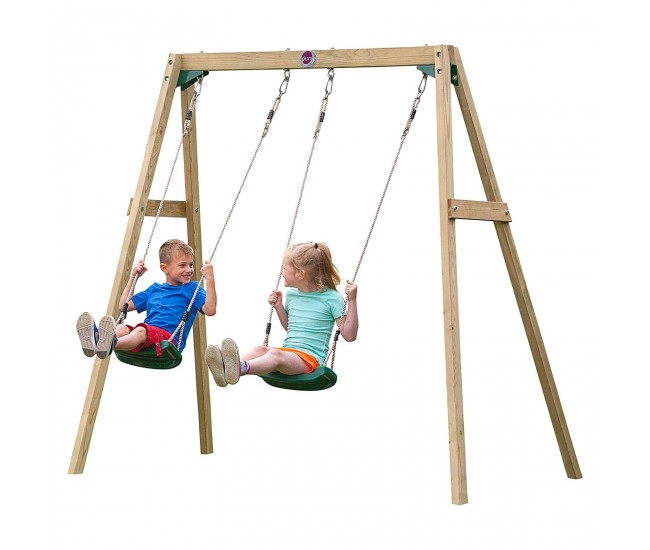 Leagan din lemn pentru 2 copii double swing set plum