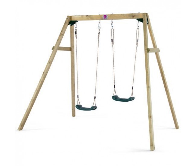 Leagan din lemn pentru 2 copii double swing set plum