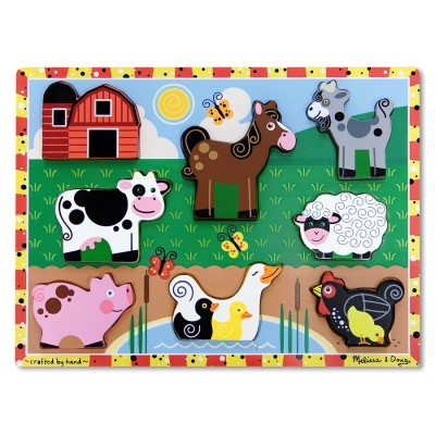 Puzzle lemn in relief  animale de ferma melissa and doug