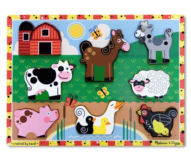 Puzzle lemn in relief  animale de ferma melissa and doug