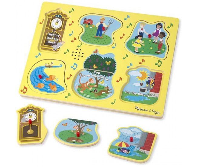 Puzzle de lemn cu sunete cantecele copilariei melissa & doug