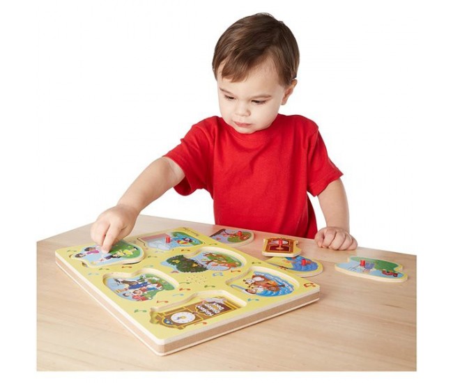 Puzzle de lemn cu sunete cantecele copilariei melissa & doug