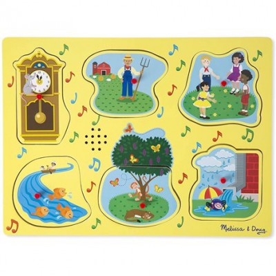 Puzzle de lemn cu sunete cantecele copilariei melissa & doug