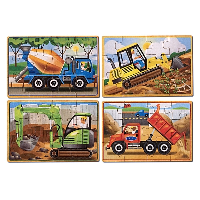 Set 4 puzzle lemn in cutie vehicule pentru constructii melissa and doug