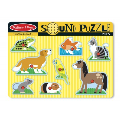 Puzzle de lemn cu sunete animale de companie melissa and doug