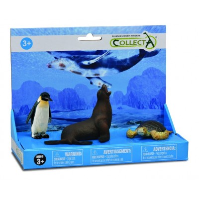 Set de 3 figurine pictate manual foca, pinguin si testoasa