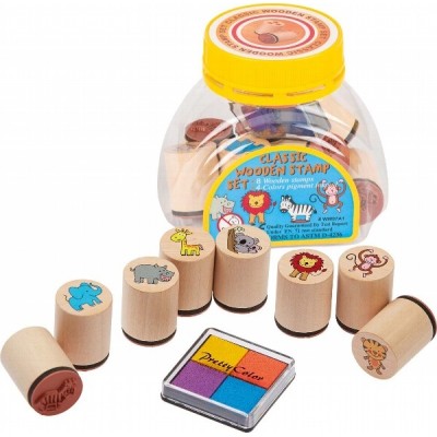 Set de 8 stampile cu animale, tusiera inclusa