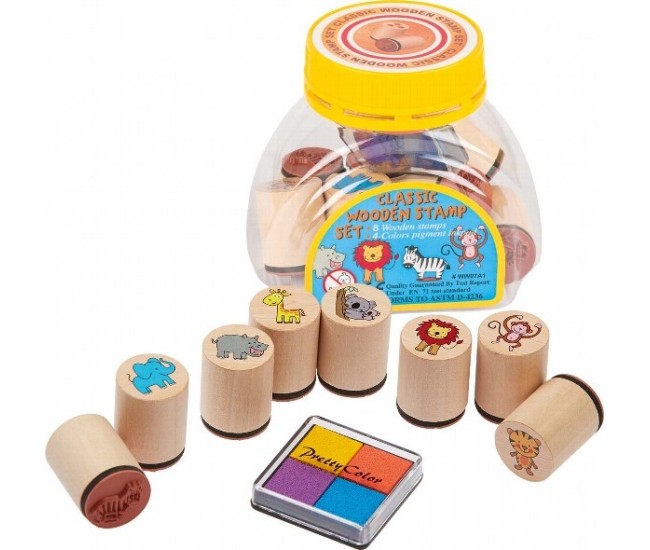 Set de 8 stampile cu animale, tusiera inclusa