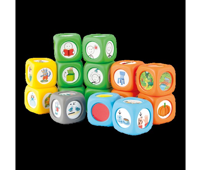 Set 15 cuburi cu povesti story cubes cu ghid pedagogic si suport audio in limba romana