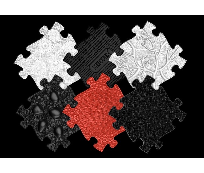 Covoras ortopedic senzorial puzzle set  rosu si negru pentru bebelusi muffik