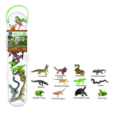 Cutie cu 12 minifigurine pictate manual reptile si amfibieni a1194