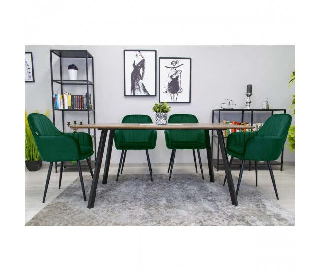 Scaun stil fotoliu bucatarie/living, Artool, Lugo, catifea, metal, verde si negru, 57.5x56.5x86.5 cm