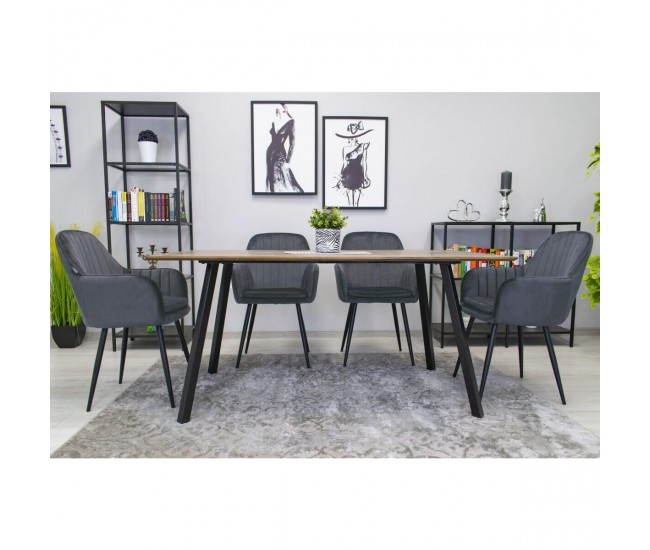 Scaun stil fotoliu bucatarie/living, Artool, Lugo, catifea, metal, gri si negru, 57.5x56.5x86.5 cm