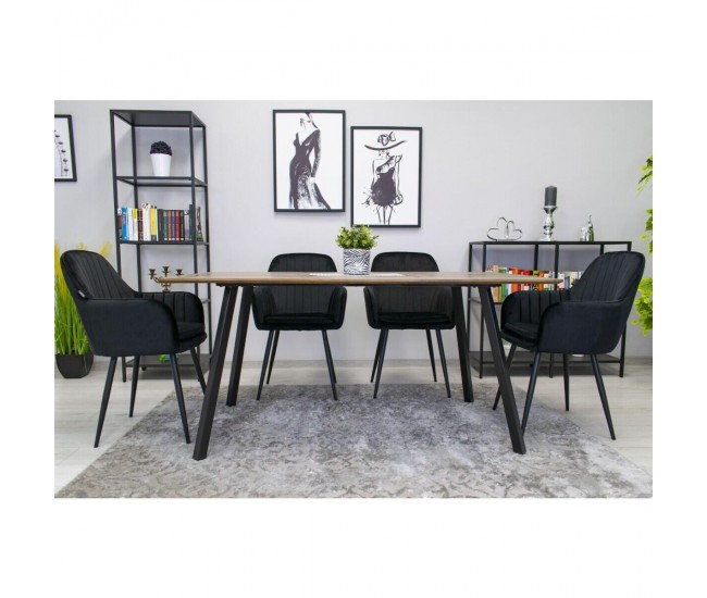 Scaun stil fotoliu bucatarie/living, Artool, Lugo, catifea, metal, negru, 57.5x56.5x86.5 cm