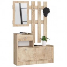 Set mobilier hol, placa laminata, cu pantofar, cuier, oglinda, stejar, 90x25x70/100 cm 