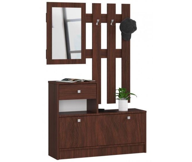 Set mobilier hol, placa laminata, cu pantofar, cuier, oglinda, wenge, 90x25x70/100 cm 