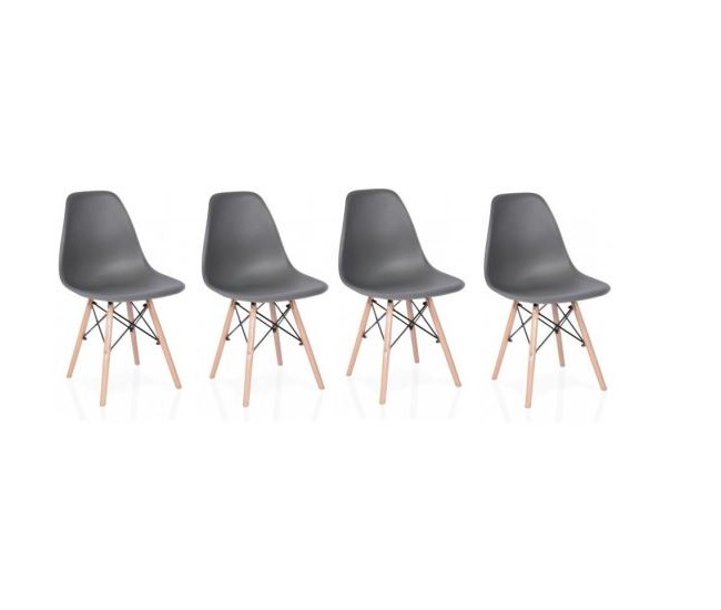 Set scaun stil scandinav, 4 bucati, lemn si PP, gri, max 125 kg, 46x50x82 cm 