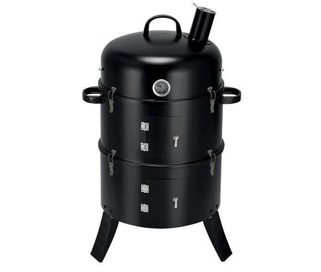 Gratar gradina, grill rotund, cu capac, 3 etaje, 44x78 cm, Smoker