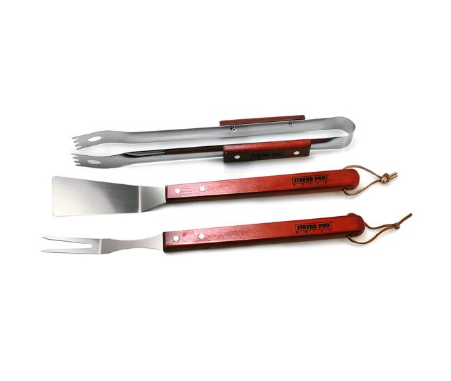 Ustensile pentru barbecue, grill, gratar, inox, maner lemn, set 3 buc