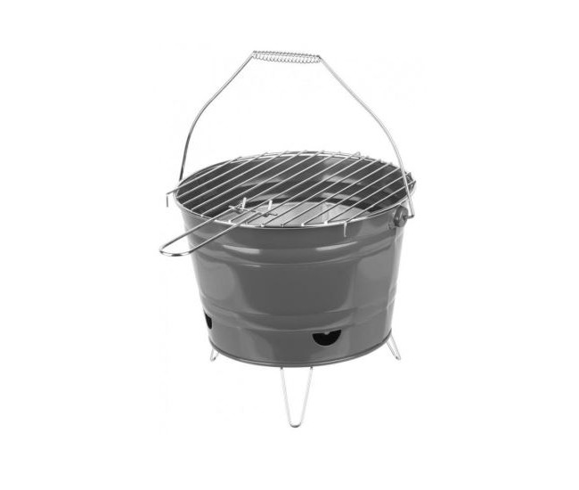 Gratar gradina, tip galeata, grill rotund, metalic, cu maner, 27x22 cm, BBQ Finch 