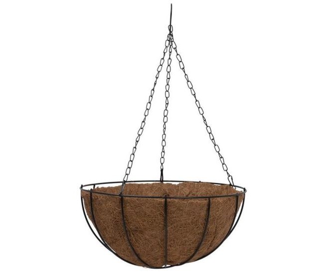 Ghiveci decorativ cu lant, rotund,​​​​​​​ nuca de cocos, 30x30x14 cm 