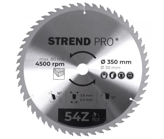 Disc circular, pentru lemn, 54 dinti, 350 mm, Strend Pro