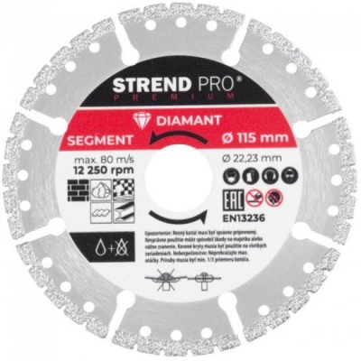 Disc diamantat segmentat, universal, vacuum brazed, taiere umeda si uscata, 115 mm, Strend Pro Premium 