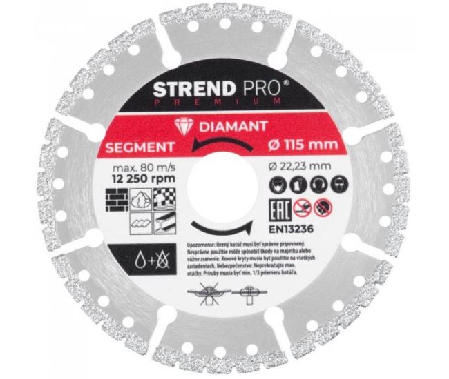 Disc diamantat segmentat, universal, vacuum brazed, taiere umeda si uscata, 115 mm, Strend Pro Premium 