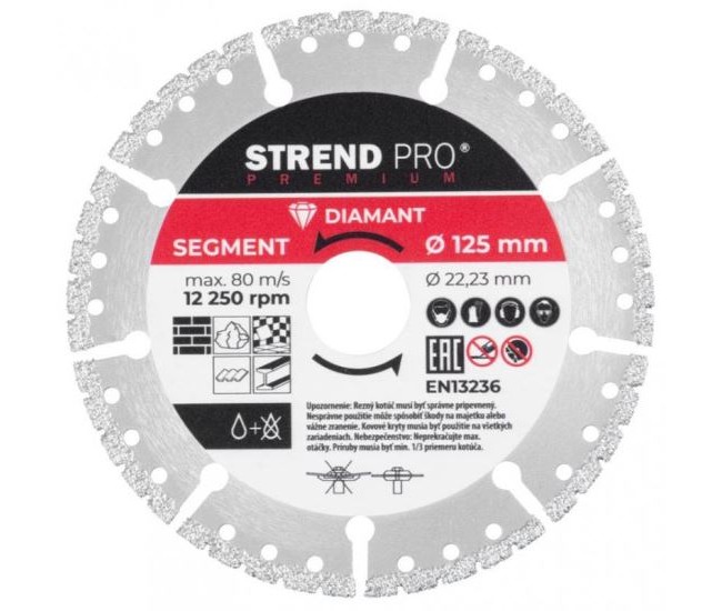 Disc diamantat segmentat, universal, vacuum brazed, taiere umeda si uscata, 125 mm, Strend Pro Premium 