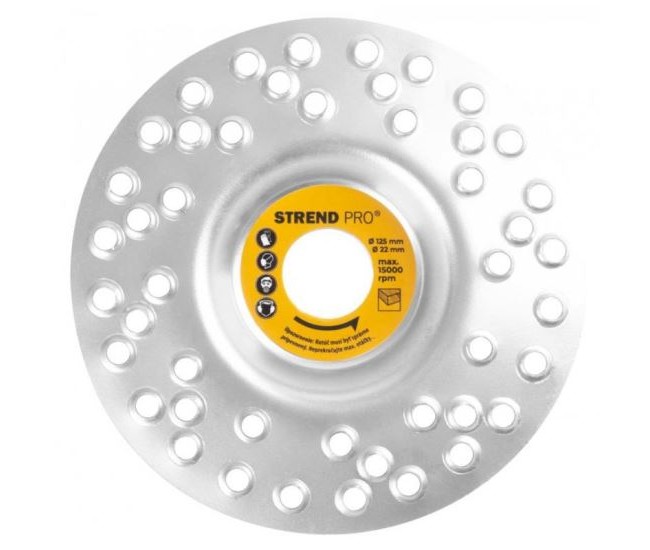 Disc circular slefuit, modelat, cu gauri, otel carburat, pentru lemn, plastic, 125x22 mm, Strend Pro