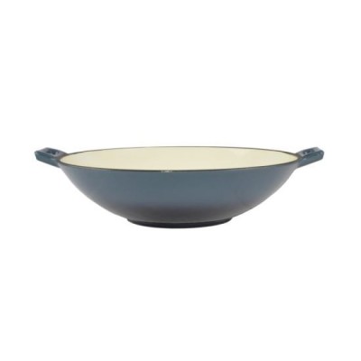 Vas de fonta tip Wok, emailat, albastru, 35.5x11 cm, Perfect Home 