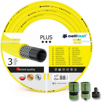 Furtun de gradina, 3 straturi, + cadou 2 cuple, 1 adaptor, 1/2, 25 m, Cellfast Plus