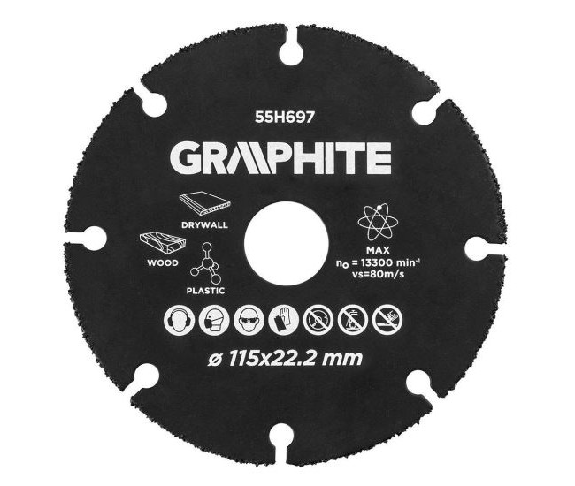 Disc debitat lemn, plastic, 115x22.2 mm, Graphite 