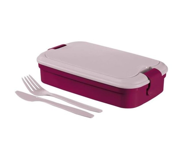 Cutie/caserola alimente, plastic, etansa, cu tacamuri, violet, 1.3 L, 23x13x7 cm, Curver