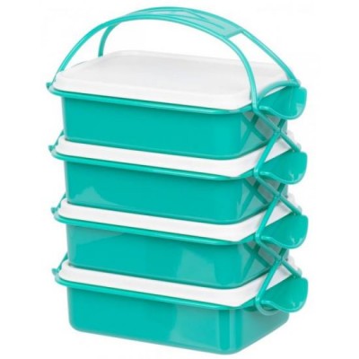 Recipiente pentru transport mancare, plastic, verde, 24.3x14.6x29.5 cm, 4x1 L 