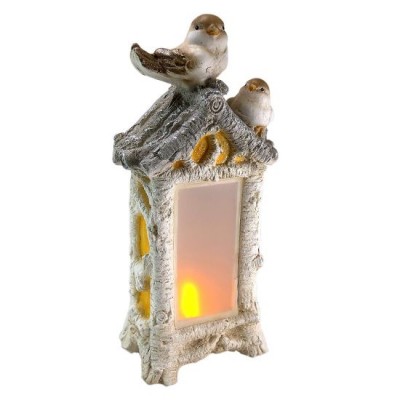 Decoratiune iarna, pasari si semineu, ceramica, LED, 3xAAA, 20x11x44 cm