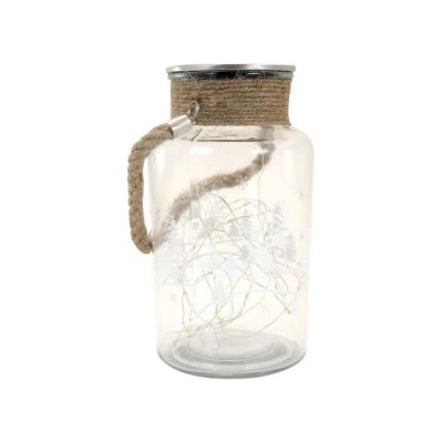 Decoratiune Craciun, borcan de sticla cu braduleti, LED, 3xAAA, IP44, 13x23.5 cm