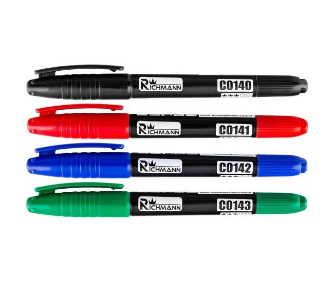 Marker permanent subtire, 2 capete, 4 culori, (set 36 buc), RICHMANN