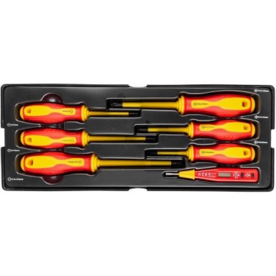 Set surubelnite izolate, late si cruce, cu creion de faza, sertar TIP A (385x150 mm) pentru dulap mobil, PH0-2, 3-5.5 mm, 60-125 mm, 7 elemente, RICHMANN EXCLUSIVE