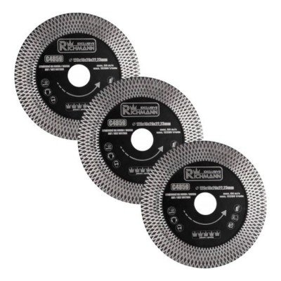 Disc diamantat turbo subtire, dublu segmentate, placi ceramice, taiere umeda si uscata, set 3 buc, 125x22.23x1.3 mm, Richmann Exclusive