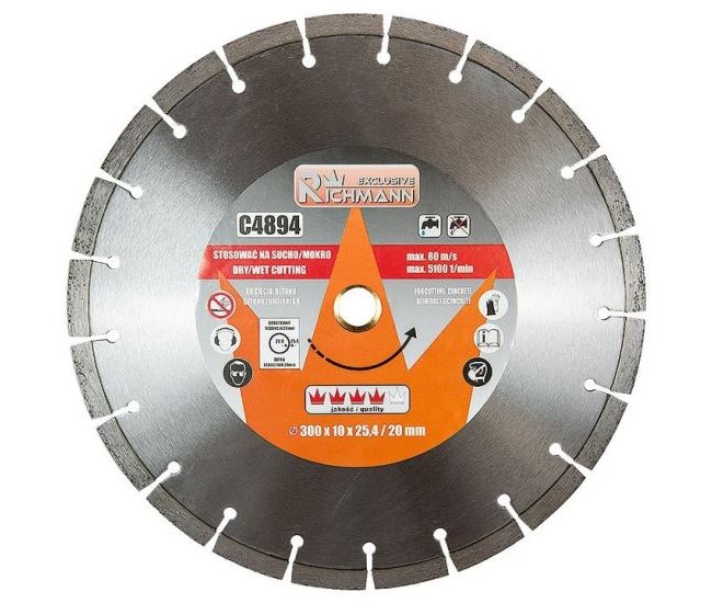 Disc diamantat segmentat, beton, taiere umeda si uscata, 300 mm/25.4 mm, Richmann Exclusive