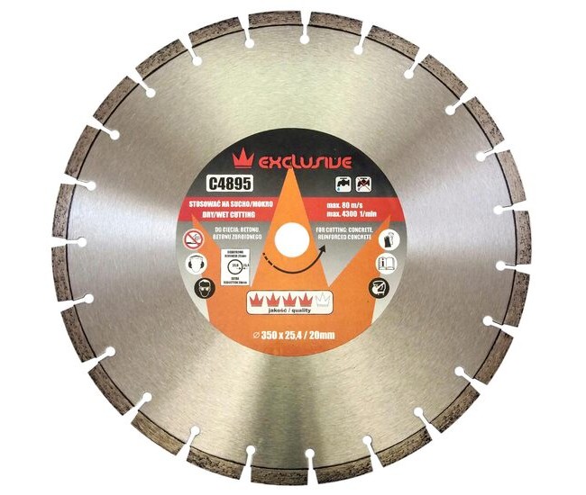 Disc diamantat, beton, taiere umeda si uscata, 350 mm/25.4 mm, Richmann Exclusive