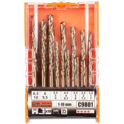 Set 19 burghie cobalt pentru metal, 1-10 mm, Richmann Exclusive