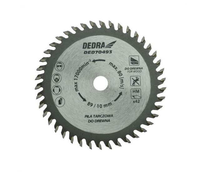 Disc circular vidia, pentru lemn, 42 dinti, 89 mm, Dedra