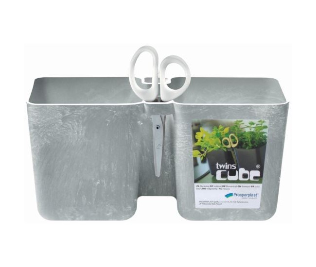 Ghiveci decorativ de flori, dublu, gri, 2.5 L, 24.4x11x12 cm, Twins Cube