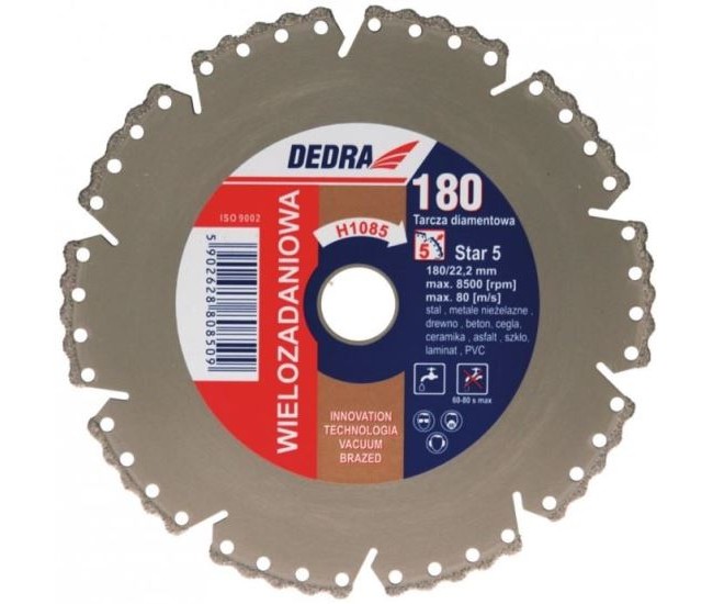 Disc diamantat segmentat, beton, taiere umeda si uscata, 180 mm, Dedra