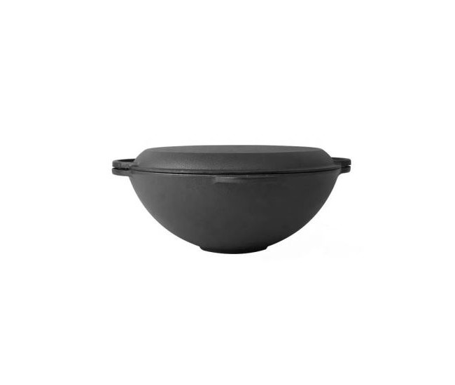 Oala de fonta tip wok, cu capac, 3 in 1, 32x14 cm, Perfect Home 